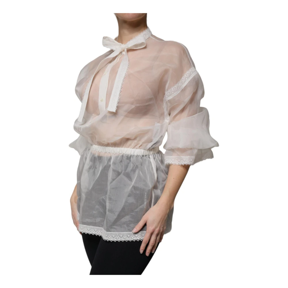 Dolce & Gabbana Witte Zijden Ascot Kraag Blouse White Dames