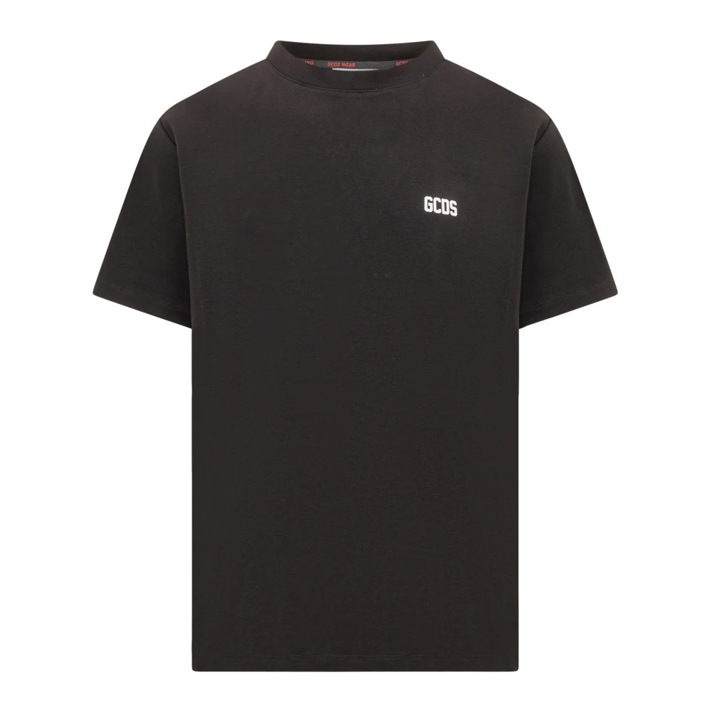 Gcds Zwart Logo T-shirt Ronde Hals Geribbelde Kraag Black Heren