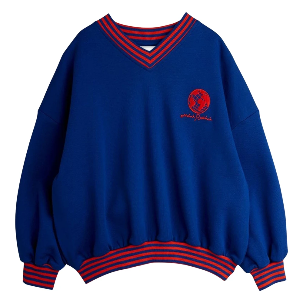 Mini Rodini Boys Blue Kids Knitwear, 3 Y, Embroidered Earth Sweatshirt
