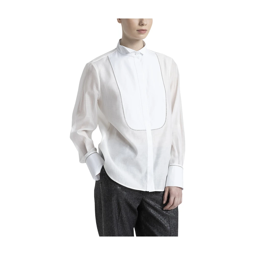 PESERICO Katoenen en zijden overhemd met tuxedo kraag White Dames