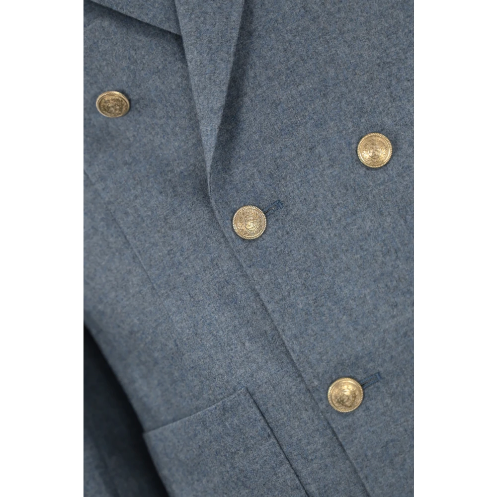 Eleventy Dubbelbreasted Flanel Wol Kasjmier Pak Blue Heren
