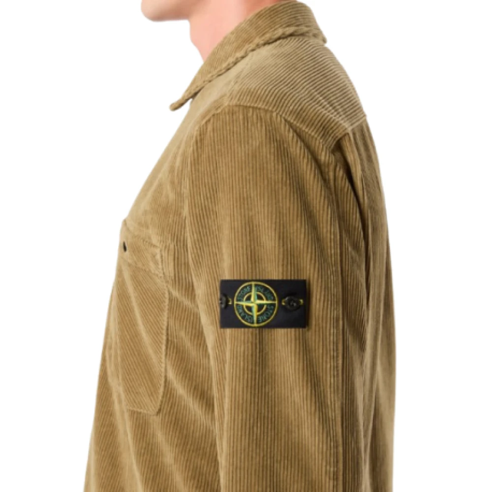 Stone Island Organisch Katoenen Fluwelen Overshirt met Diagonale Borstzakken Beige Heren