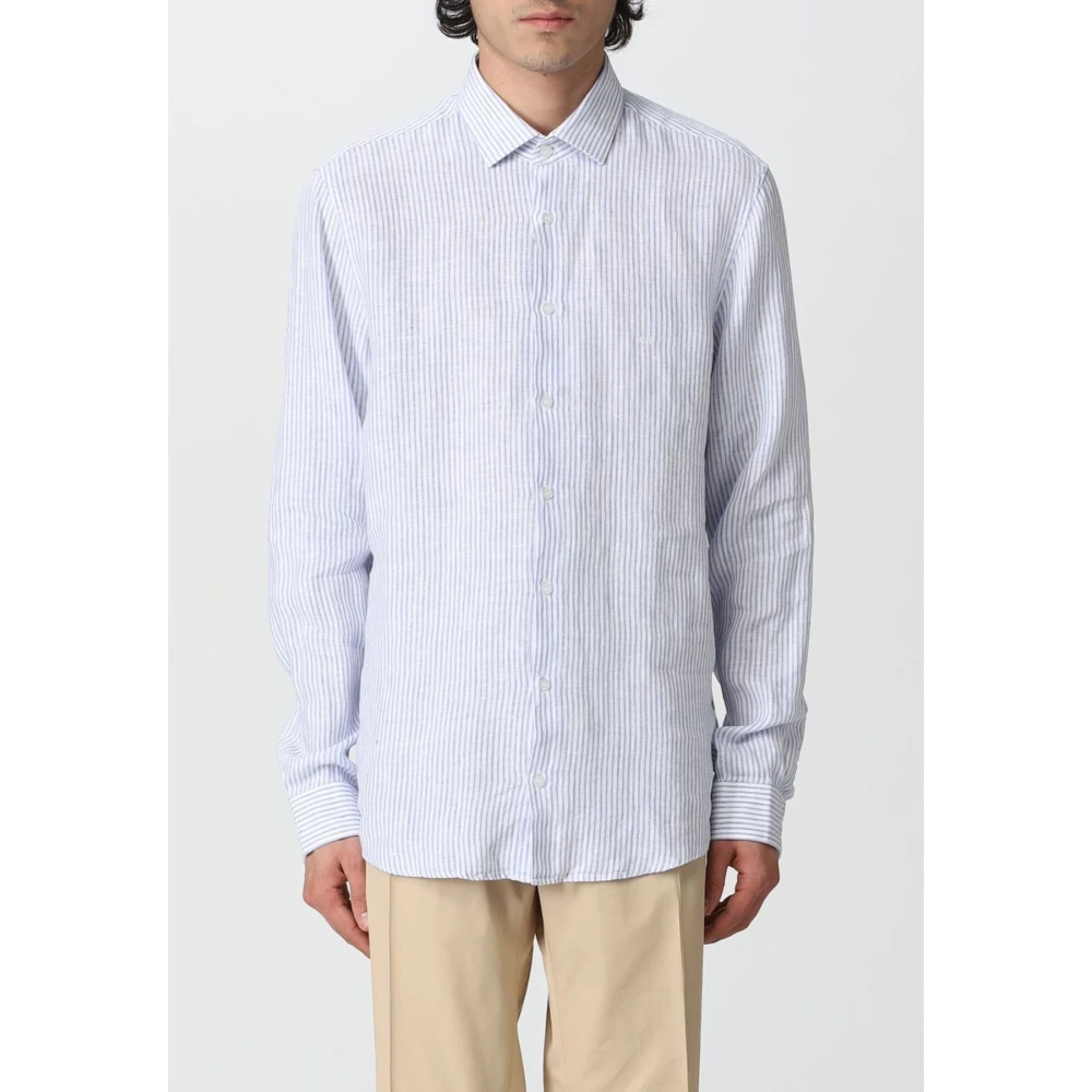 Calvin Klein Linnen Streep Slim Overhemd Blue Heren