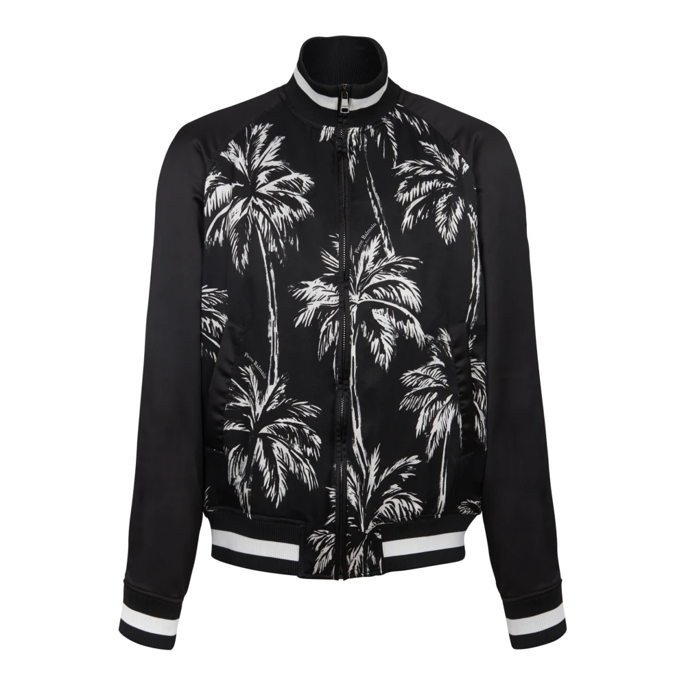 Balmain Bomberjack van satijn met palmbomenprint Black Heren