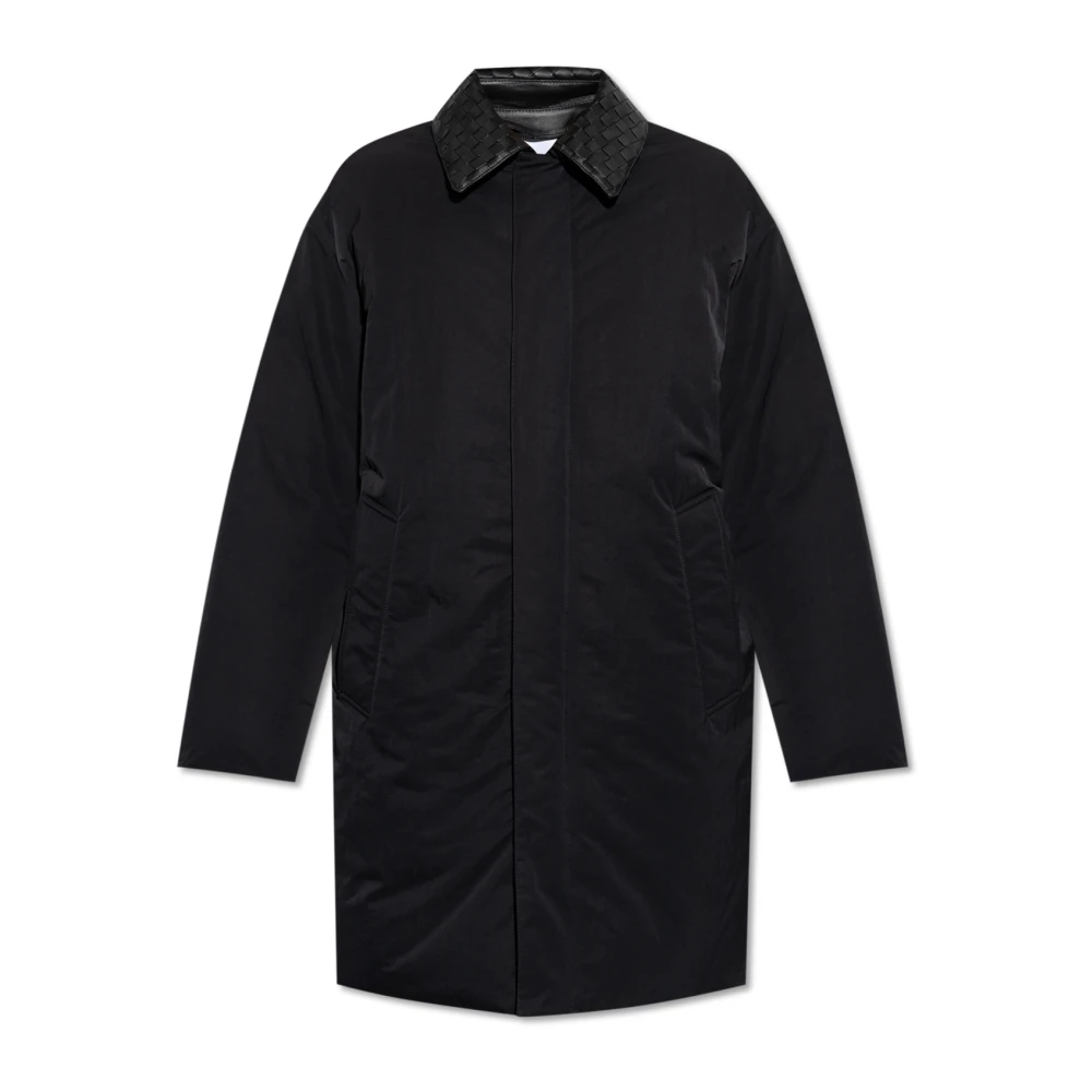 Bottega Veneta Donsjack met afneembare leren kraag Black Heren