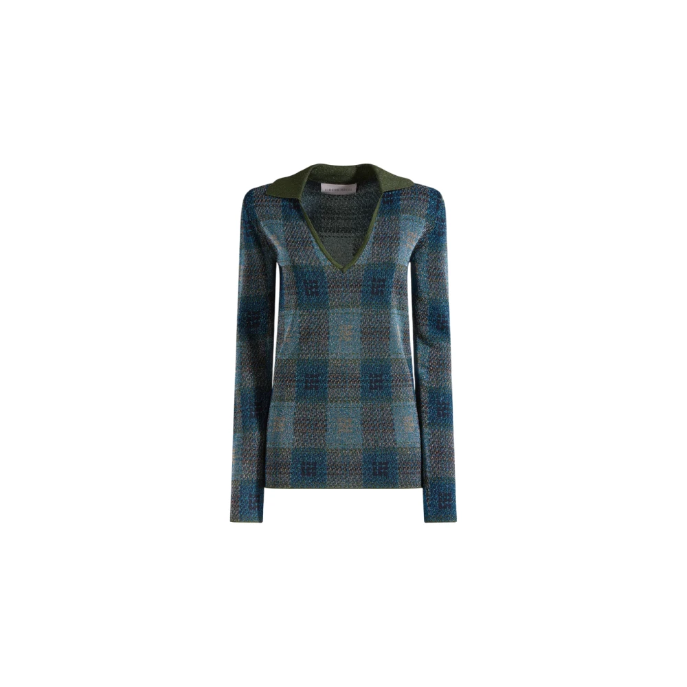 Circus Hotel Pixel Check Jacquard Polo Shirt Blue Dames
