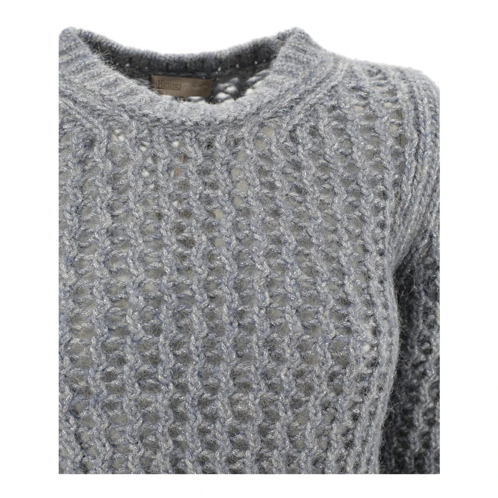Herno Heldere Blauwe Metallic Gebreide Trui Blue Dames