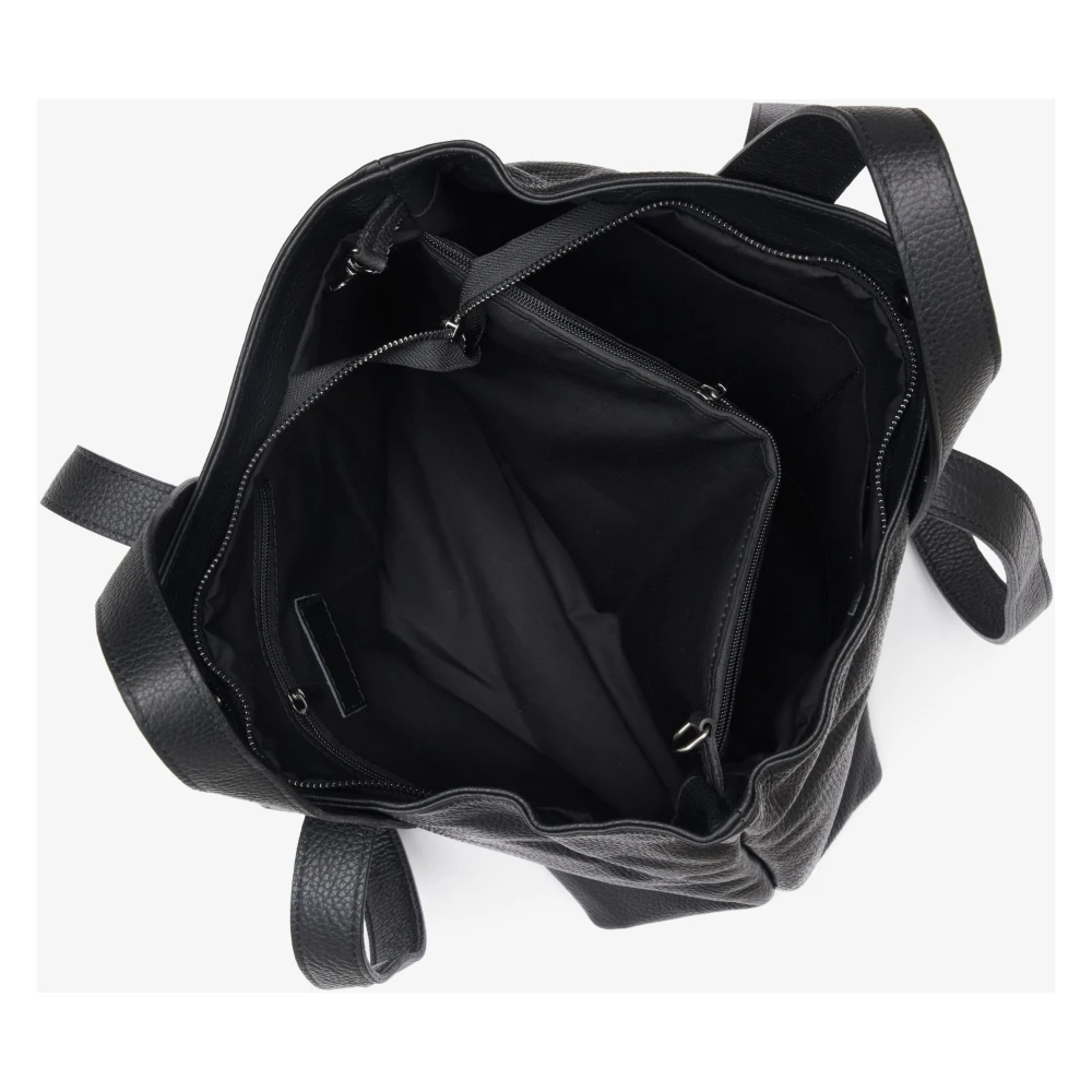 Estro Zwarte Leren Handtas Elegante Chic Stijl Black Dames