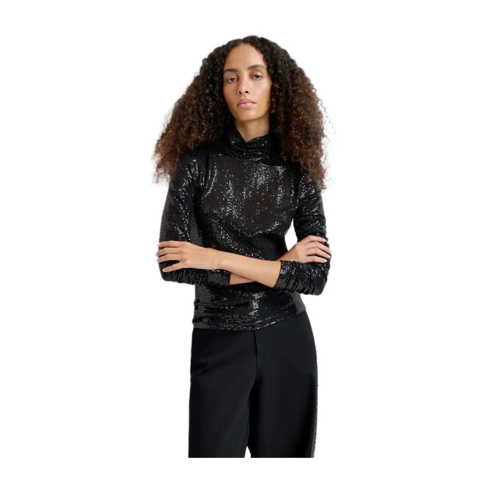 Essentiel Antwerp Zwart Strass Polka Dot Coltrui Top Black Dames