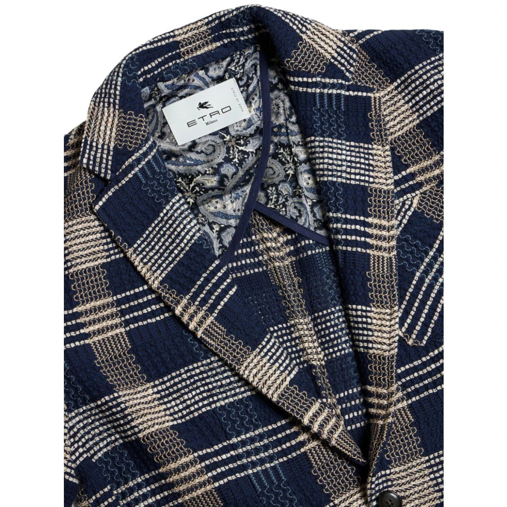 ETRO Navy Blauwe Knoopsluiting Jas Blue Heren