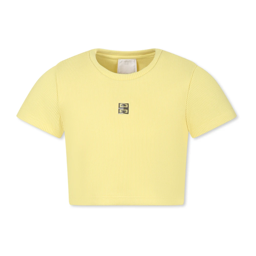 Givenchy Gul Ribbad Crop T-shirt med 4G Motiv Yellow, Flicka