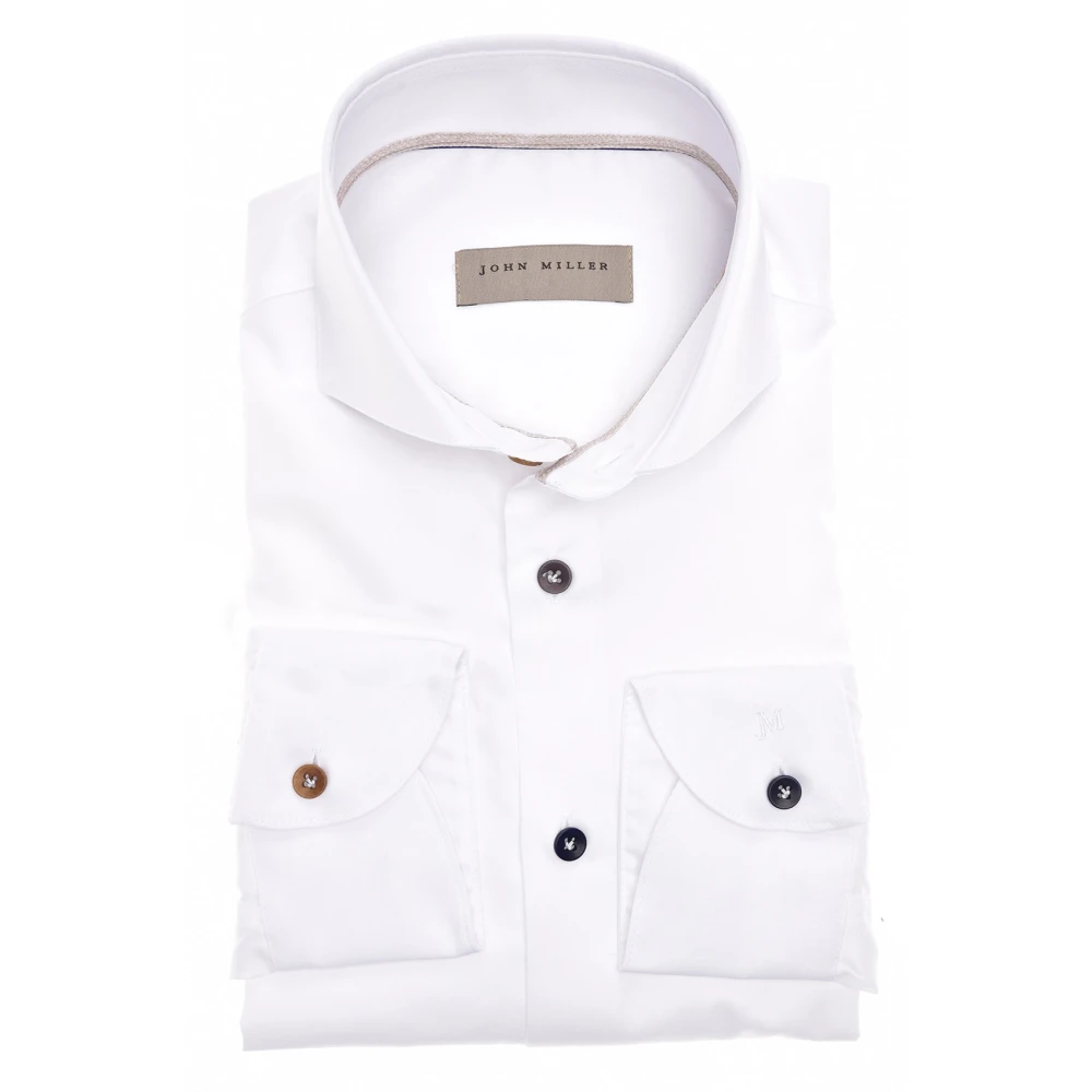 John Miller zakelijk overhemd mouwlengte 7 slim fit wit effen katoen