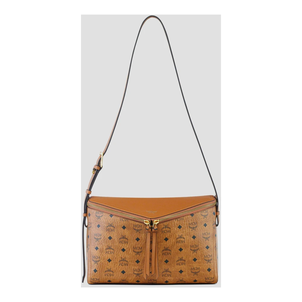 MCM Diamanten 3D Schoudertas in Visetos Leder Mix Brown Dames