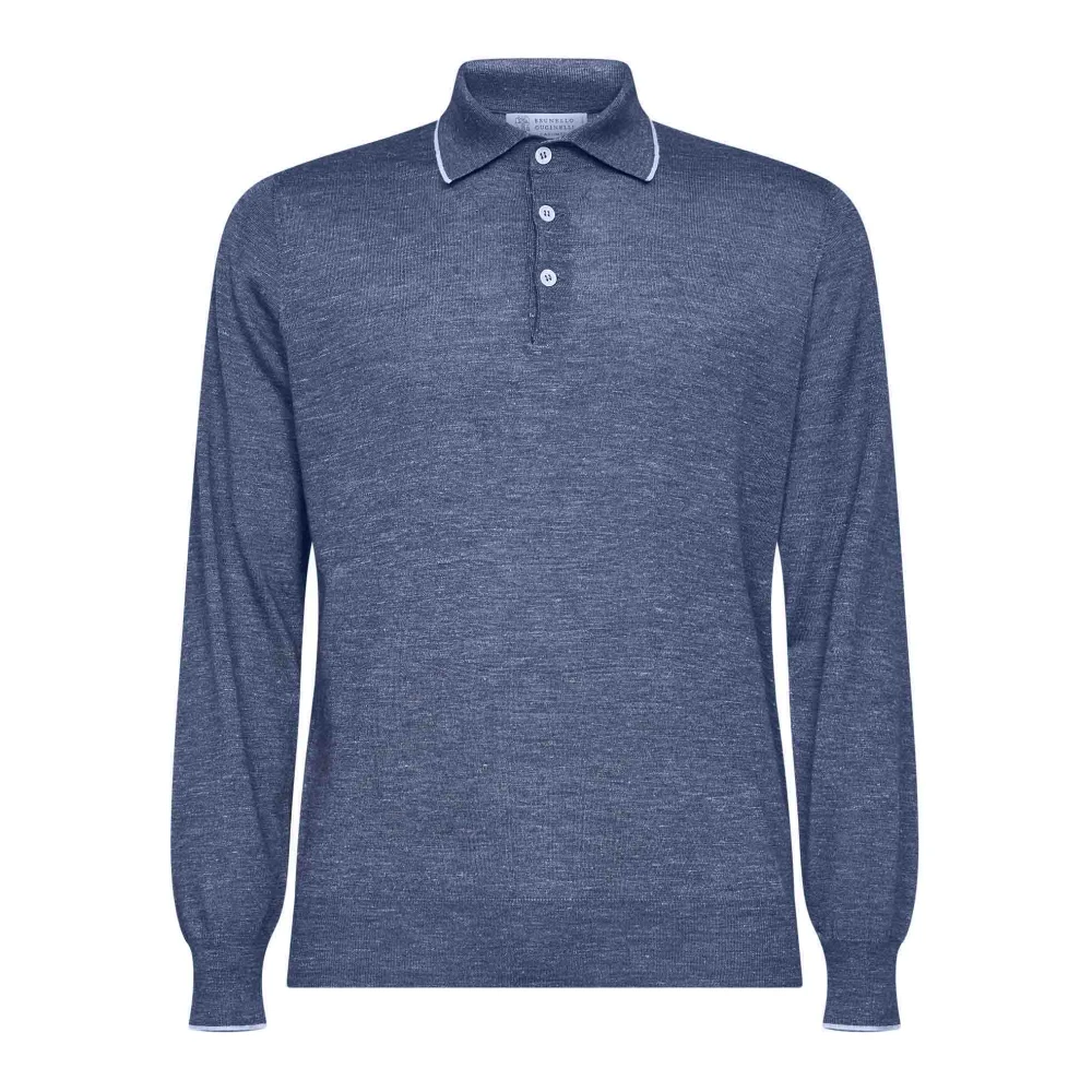 Brunello Cucinelli Blue Polo Shirts, Male, M, Lightweight Knit Polo