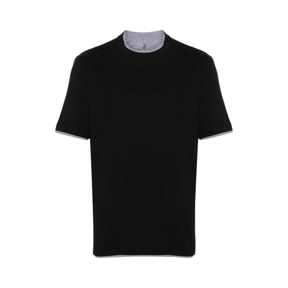 BRUNELLO CUCINELLI Zwarte gelaagde T-shirt Black Heren