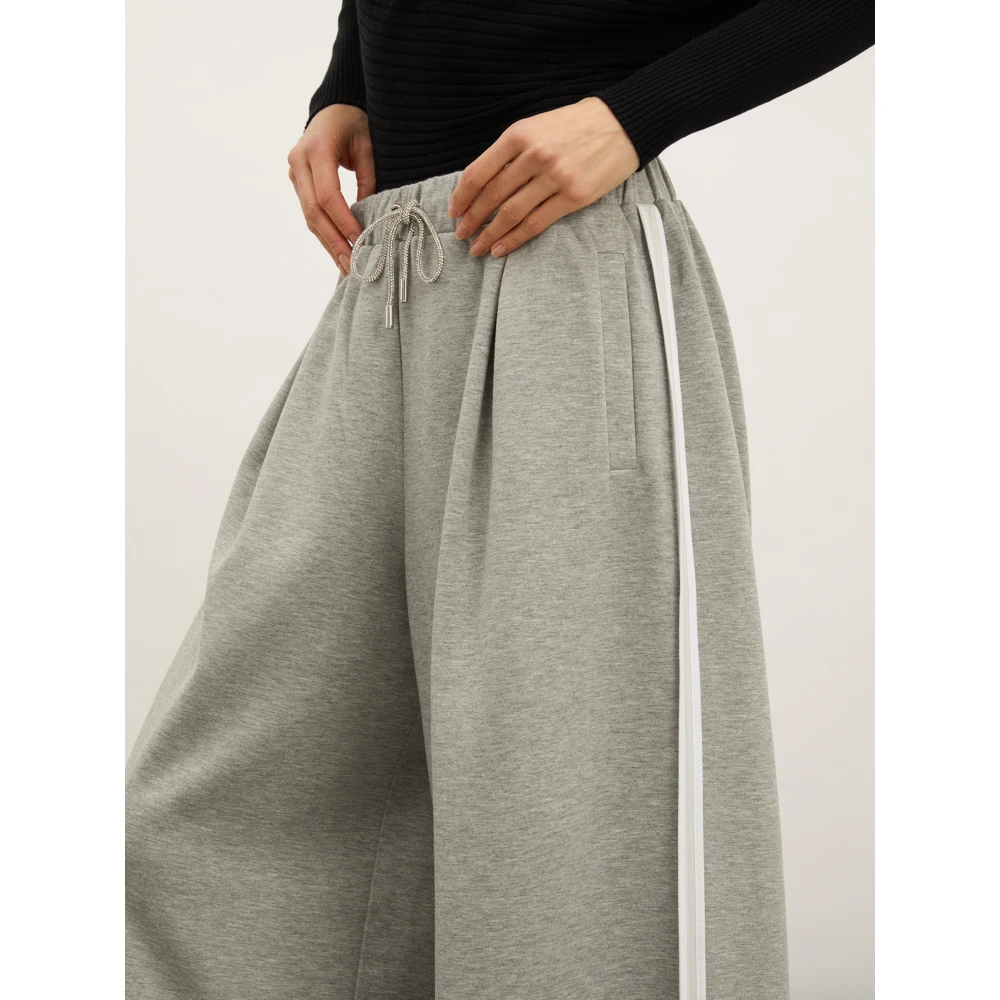 Motivi Gestreepte Palazzo Broek in Neopreen Look Gray Dames