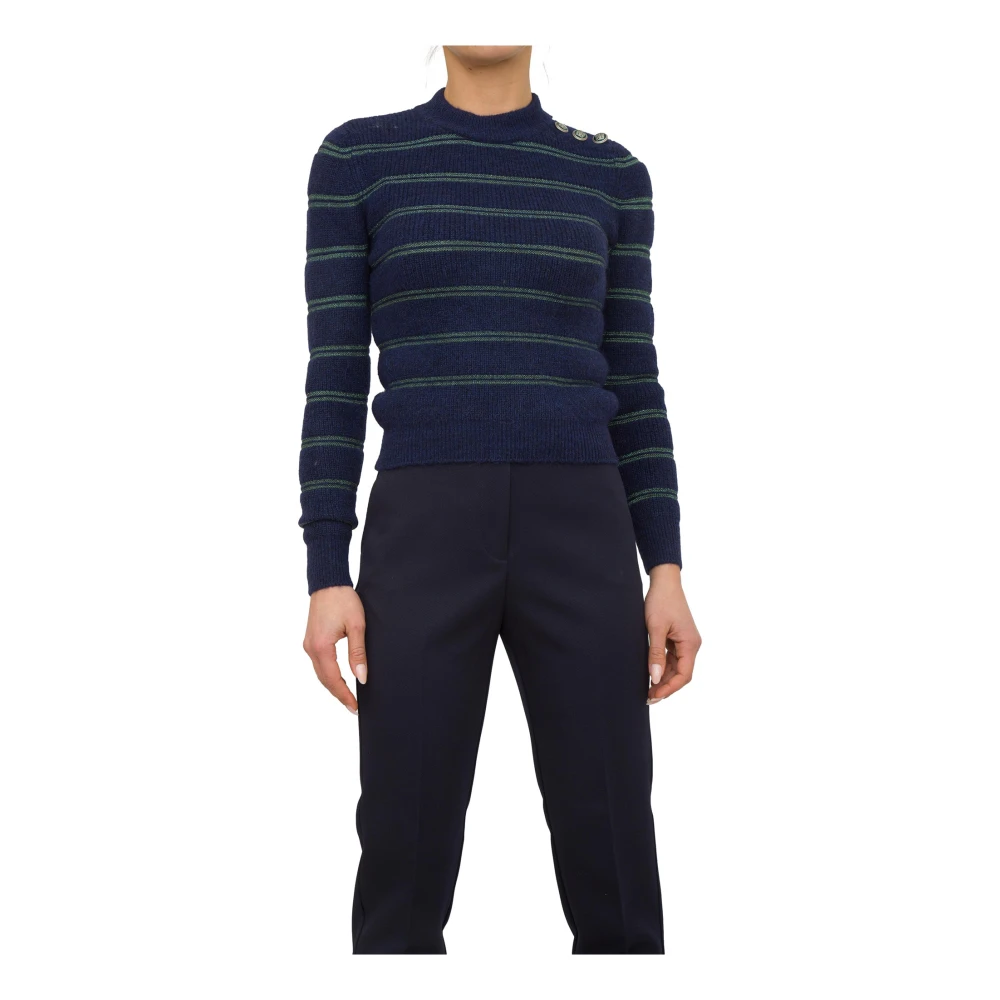 Nenette Gestreepte Blauwe Crewneck Trui Blue Dames