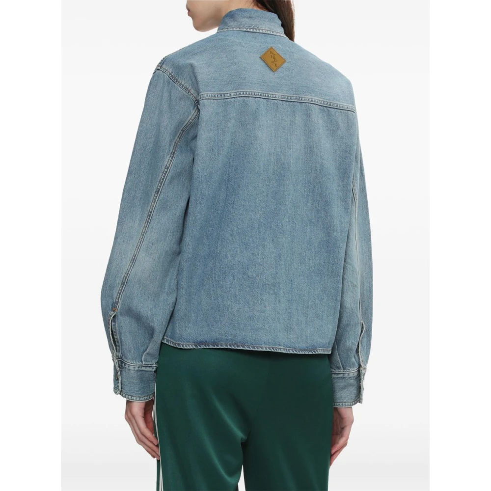 Haikure Blauw Washed Denim Jack met Drukknoopsluiting Blue Dames