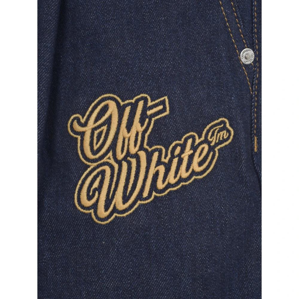 Off White 90s Logo Denim Shorts Blauw Blue Heren