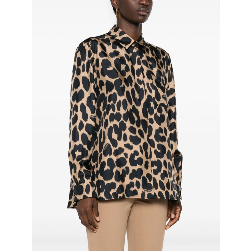 Max Mara Luipaardprint Zijden Twill Overhemd Brown Dames
