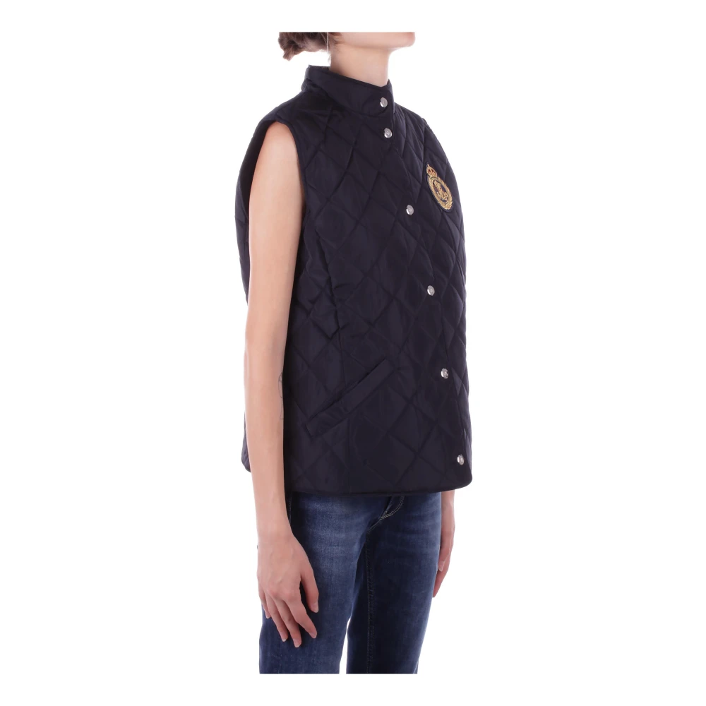 Ralph Lauren Blauw Logo Voorkant Knoop Jas Blue Dames