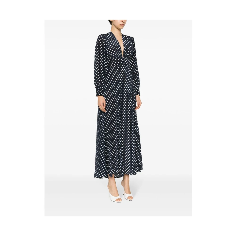 Rixo Navy Blue Polka Dot Silk Dress Blue Dames