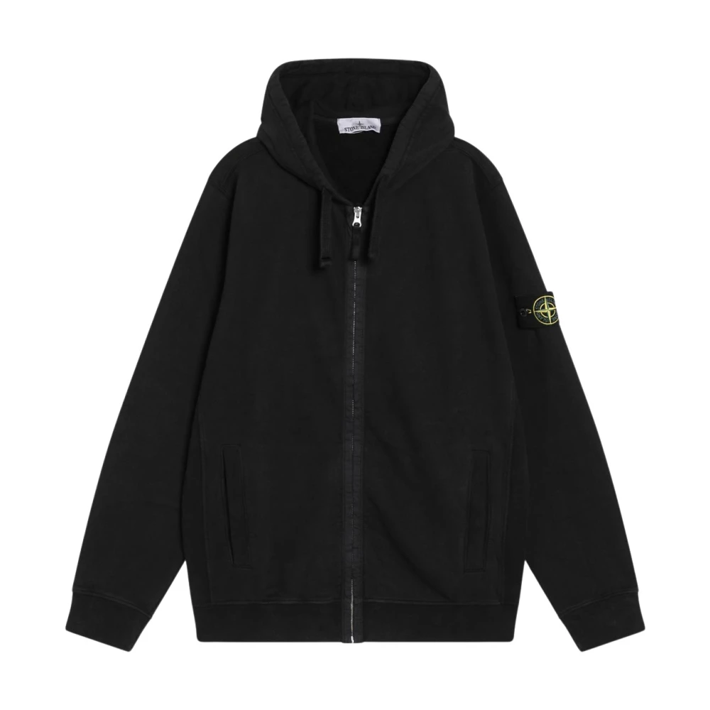 Stone Island Black Zip-Throughs, Male, 3XL, Hooded Sweatshirt
