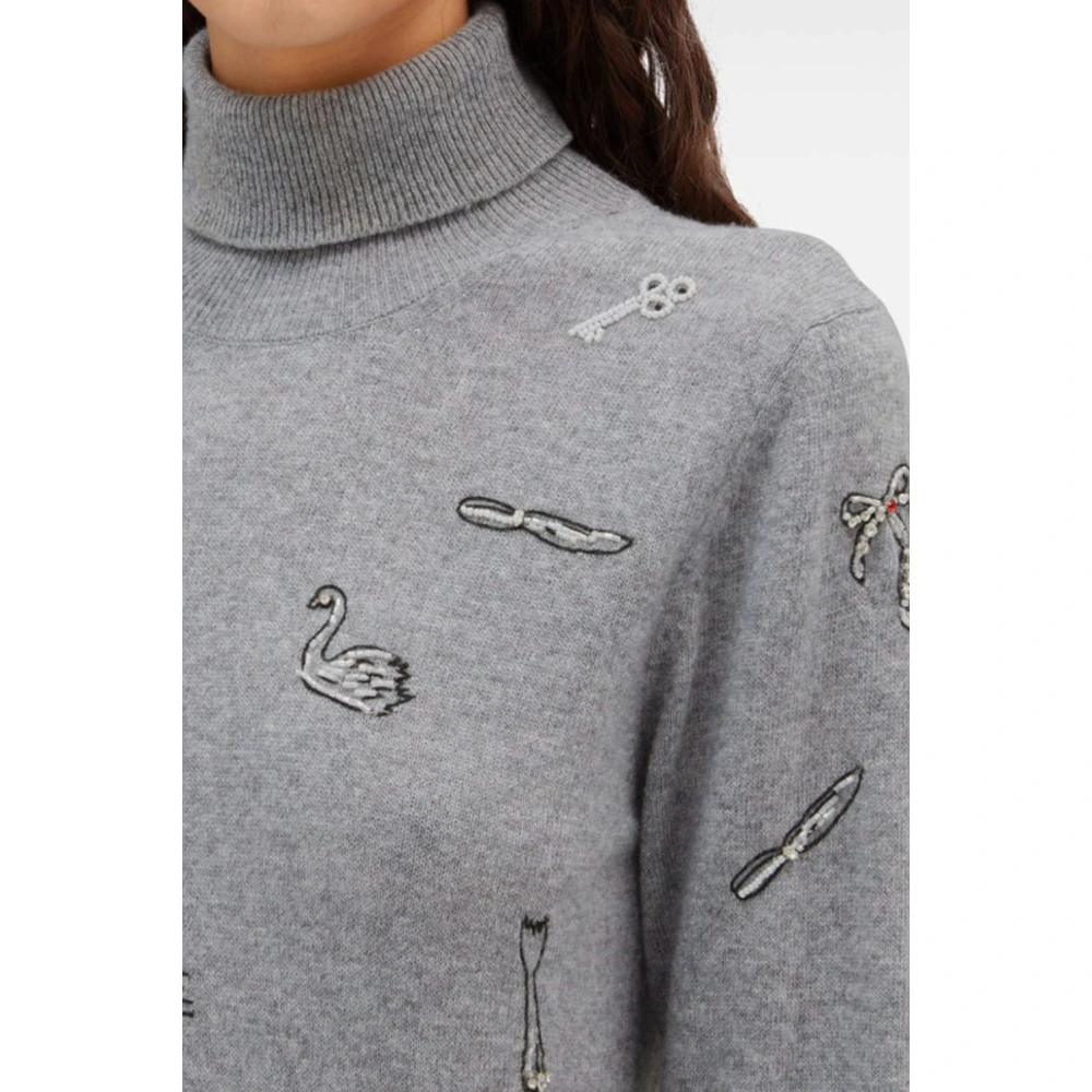 Msgm Trui met geborduurd motief en hoge hals Gray Dames