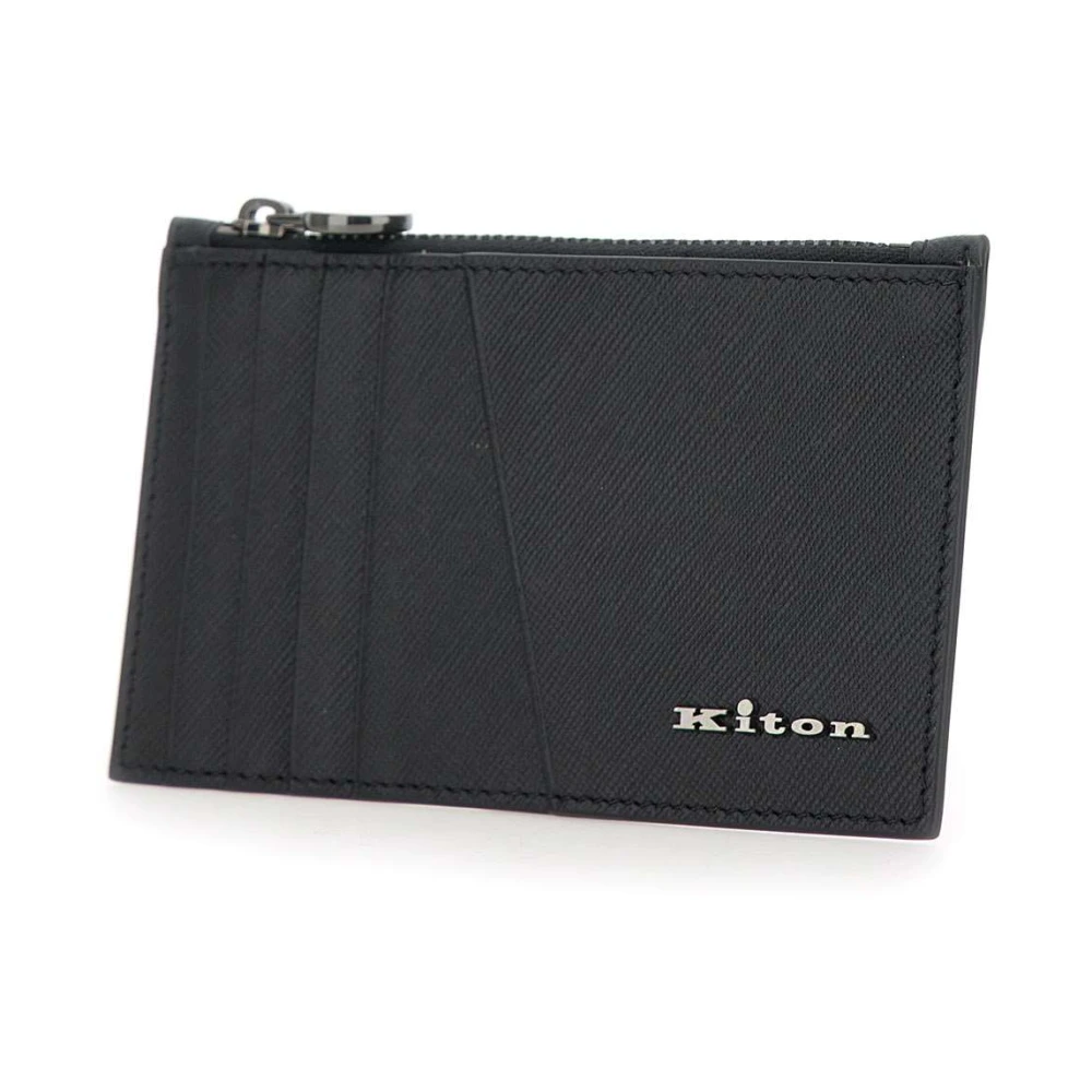 Kiton Heren Leren Portemonnee Zwart Multi Compartimenten Black Heren