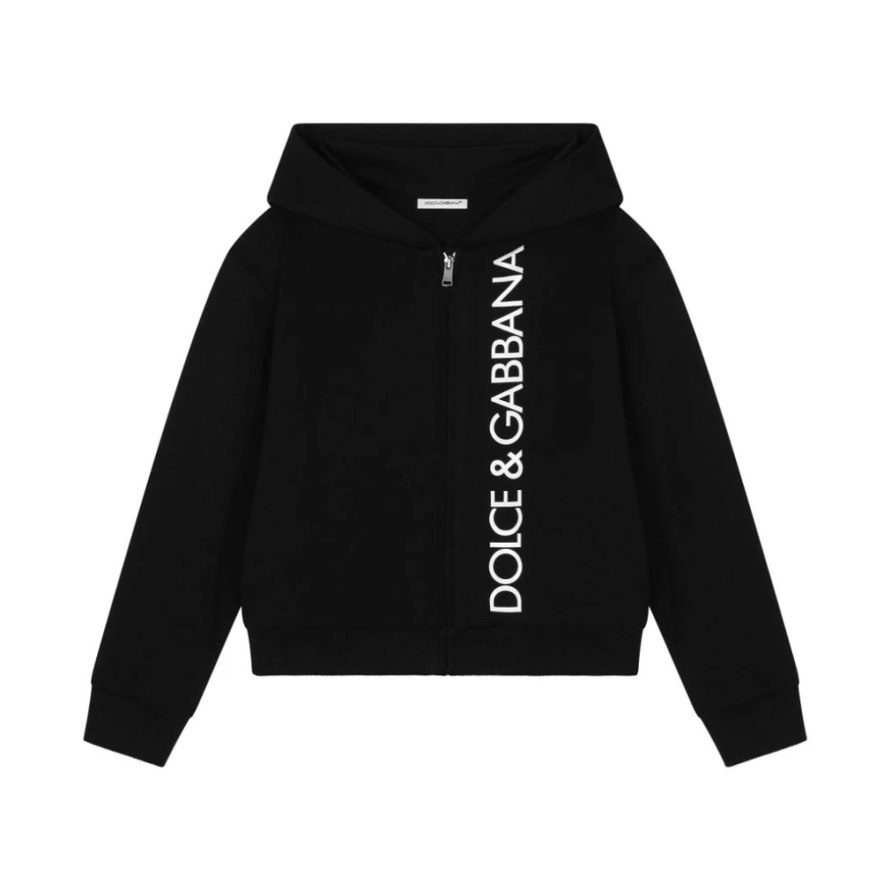 Dolce & Gabbana Svart Logo-Print Dragkedja Hoodie Black, Pojke