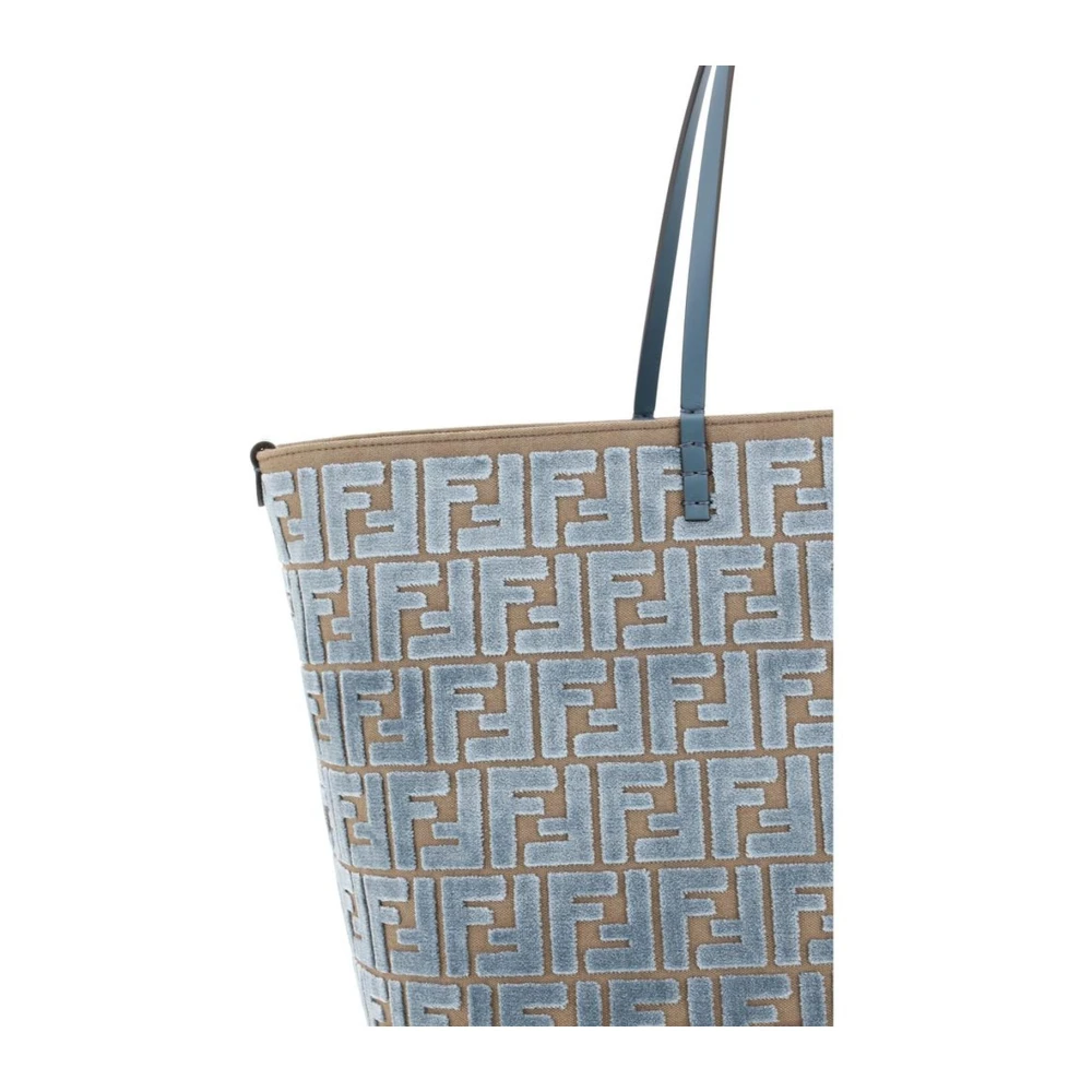 Fendi Chenille-patroon tote tas met leren handvatten Blue Dames