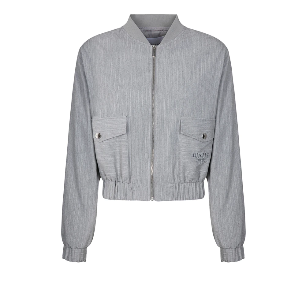 Gaëlle Paris Gray Zip-Up Jacket With Shoulder Pads - Female - Bomber Jackets - S - Jackets