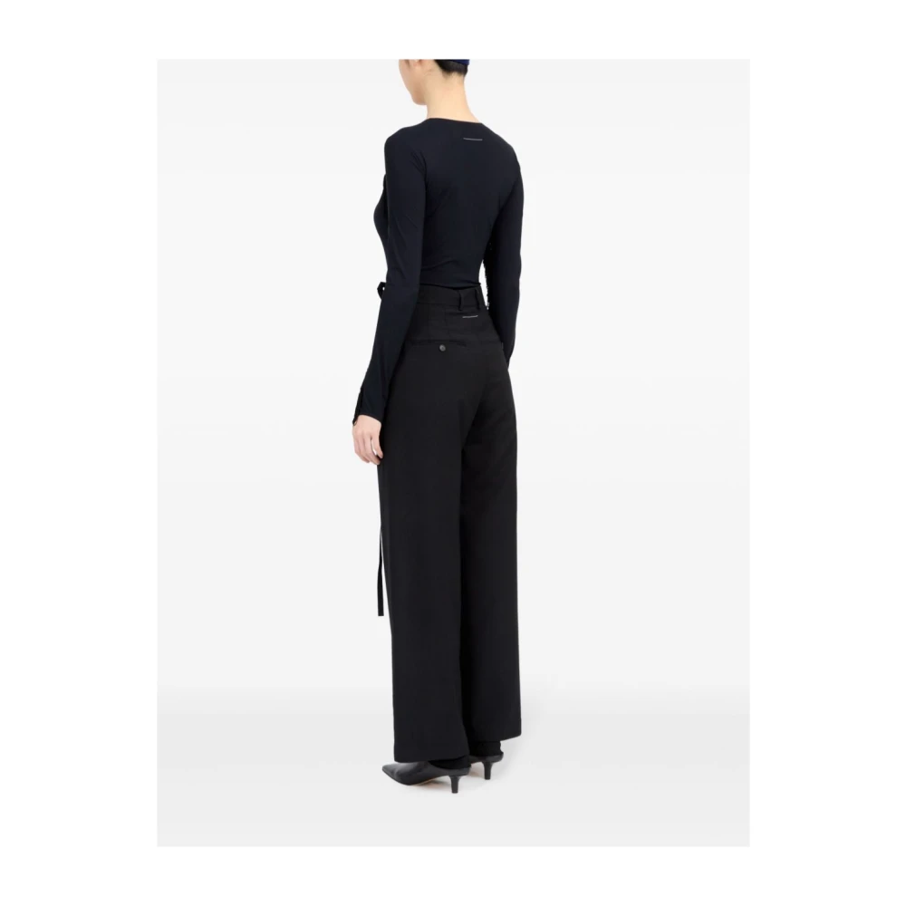 MM6 Maison Margiela Zwarte wollen uitlopende broek met strik Black Dames
