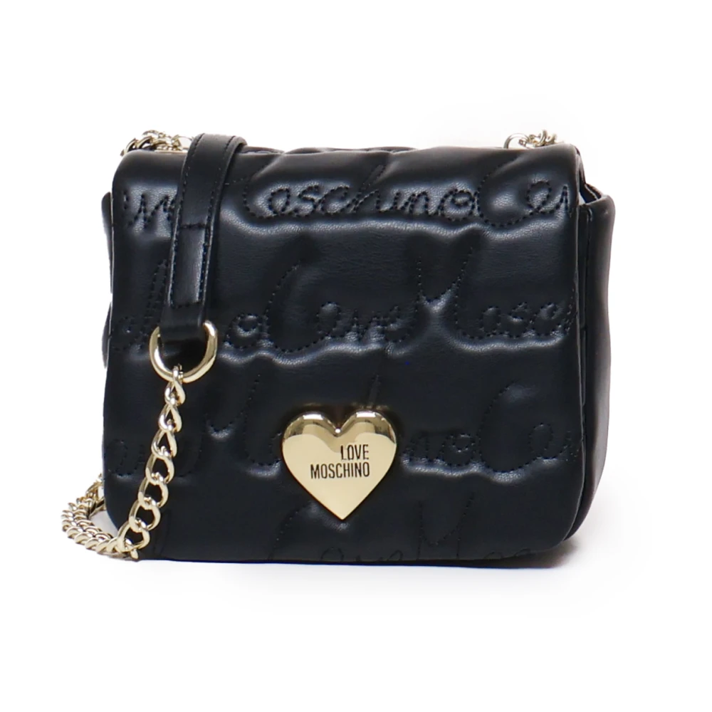 Love Moschino Zwarte Ecoleer Schoudertas met Metalen Logo Black Dames