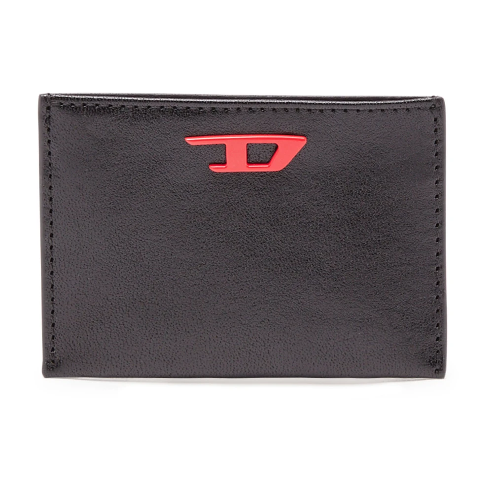 Diesel Leather card holder with red D plaque Black Heren
