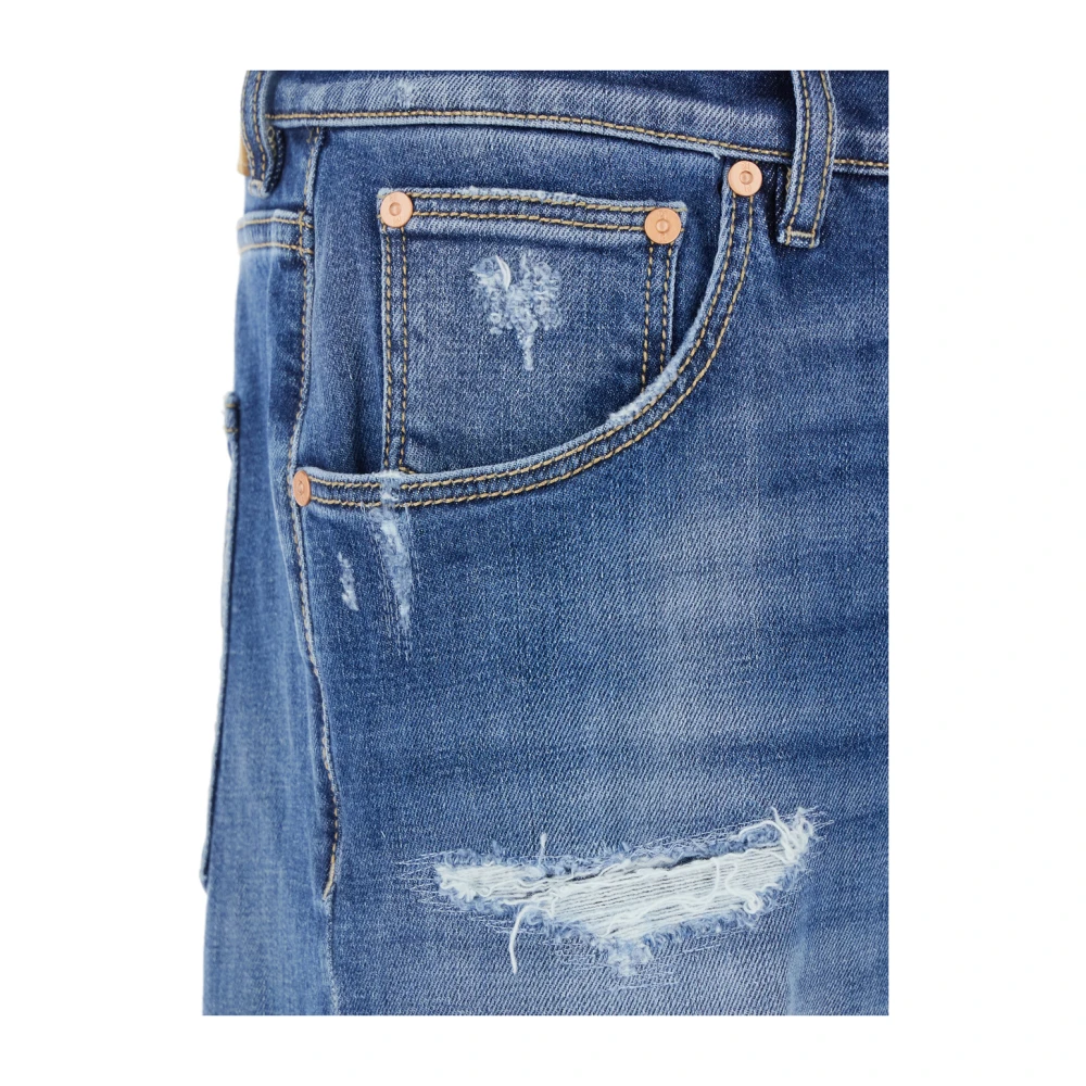 PT Torino Blauwe Denim Jeans met Rips en Logo Patch Blue Heren