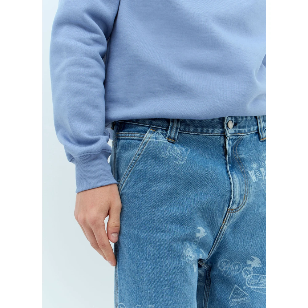 Carhartt WIP Jacquard Stamp Straight Leg Jeans Blue Heren