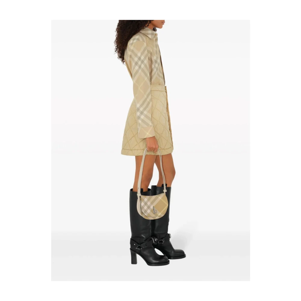 Burberry Beige Twill Kraag Shirt met Check Beige Dames