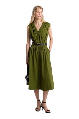 robe-midi-en-popeline-de-coton-vert