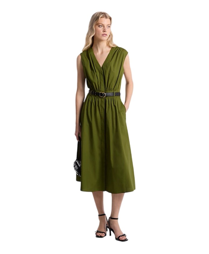 robe-midi-en-popeline-de-coton-vert