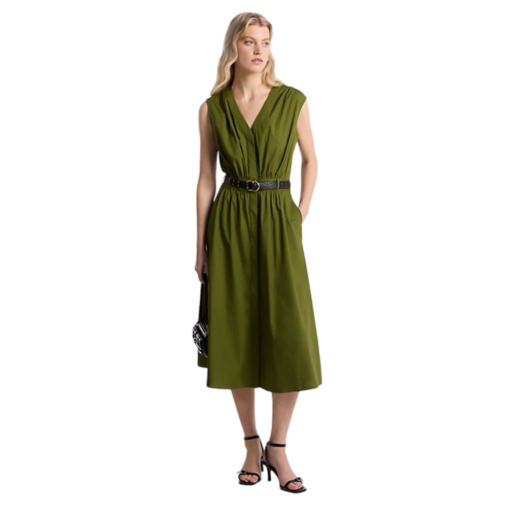 Michael Kors Women's Green Midi Dresses, Xs, Cotton Poplin Midi Dress