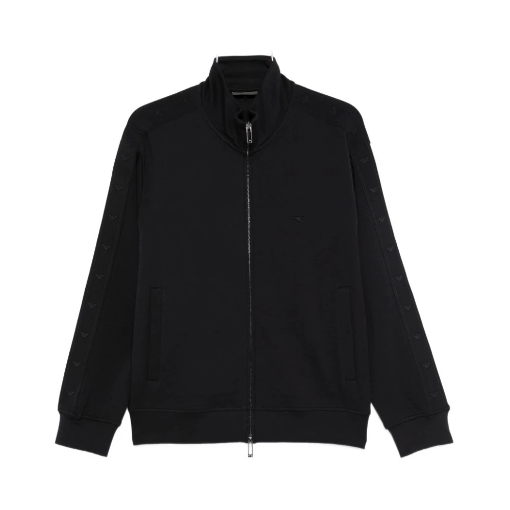 Emporio Armani Men's Black Training Jackets, M, Full Zip Double Jersey Sweatshirt