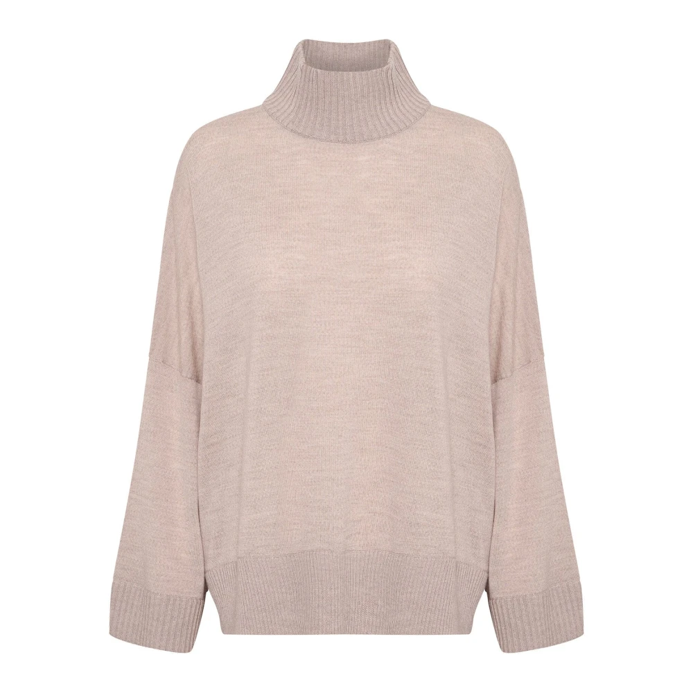 Inwear Women's Brown Cozy Oatmeal Melange Pullover Jumper - Turtlenecks - M - Knitwear