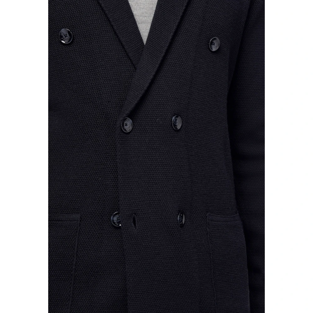 Boggi Milano Gestofd Dubbelrijig Jas van Merinowol Blue Heren