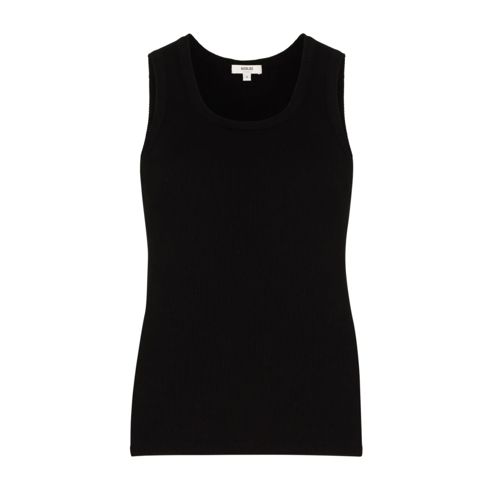 Agolde Zwarte Geribbelde Mouwloze Top met Ronde Hals Black Dames