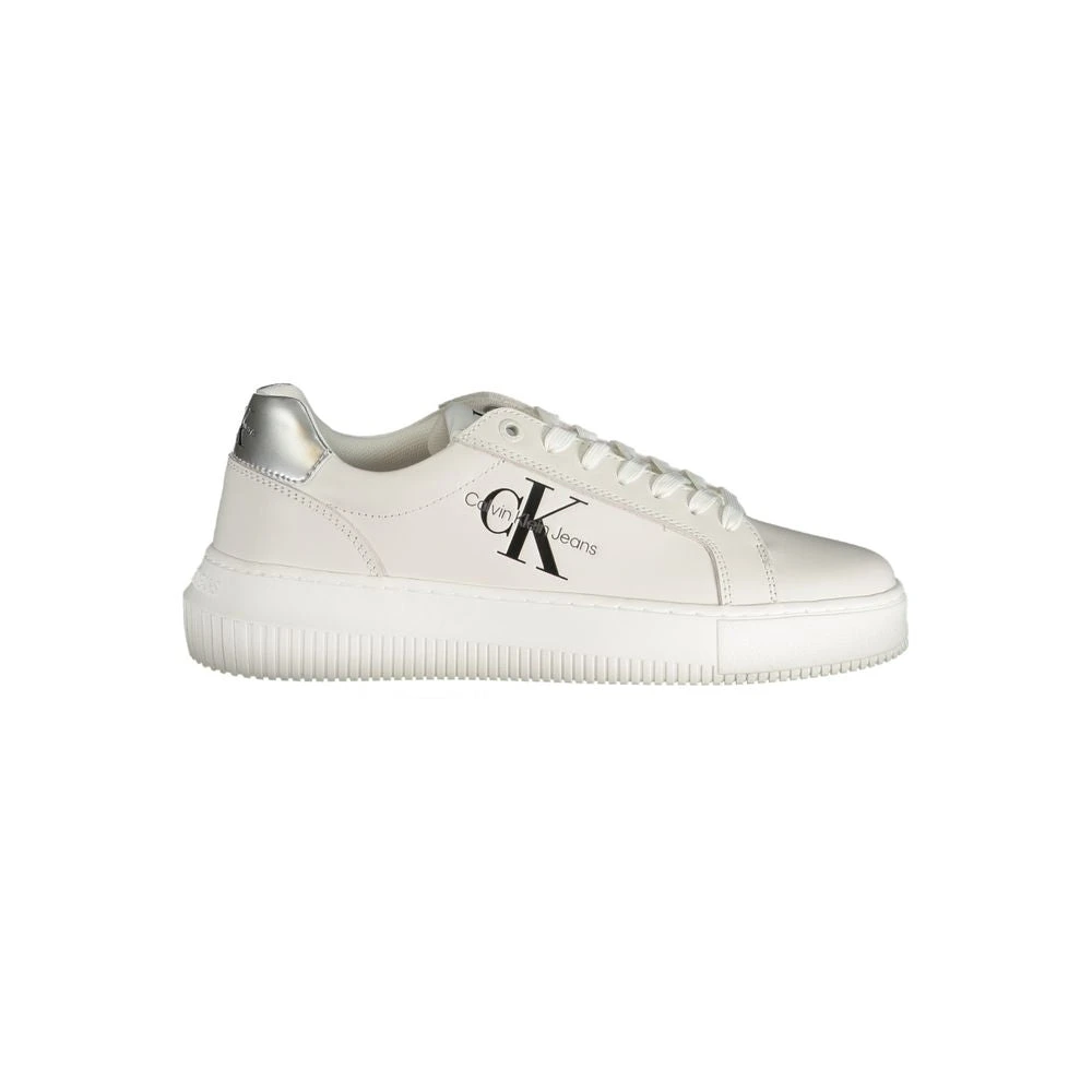 Calvin Klein Women's White Polyester Sneakers With Lace-Up, Contrast Details, Print, Logo