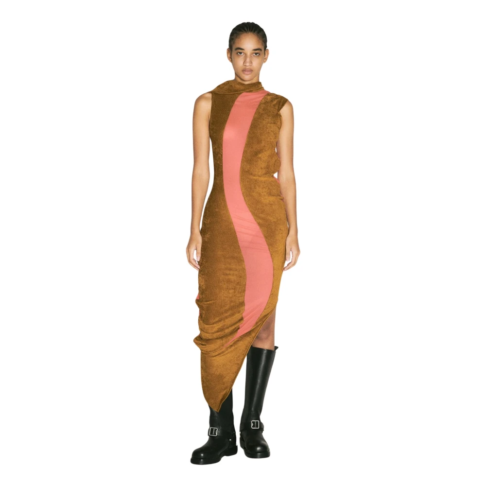 Kiko Kostadinov Contrastpaneel Asymmetrische Zoom Jurk Brown Dames
