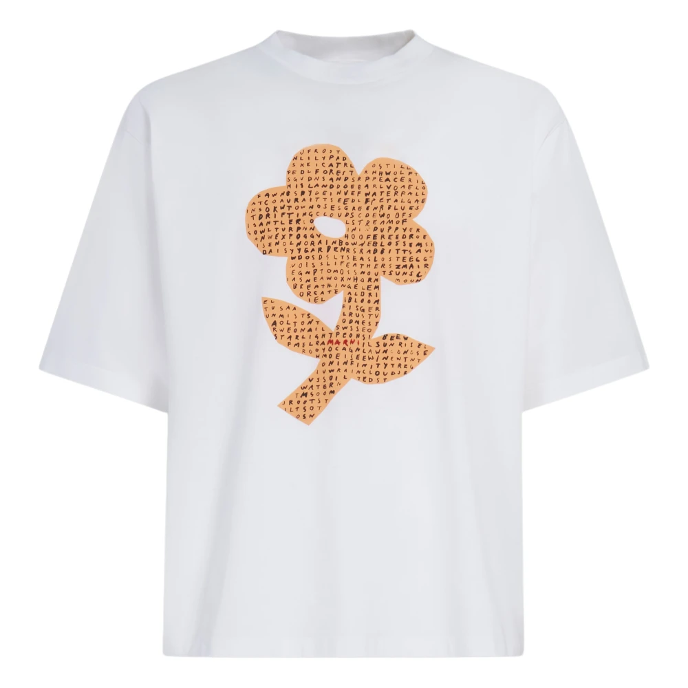 Marni katoenen t-shirt met woordzoeker bloemenprint White Heren