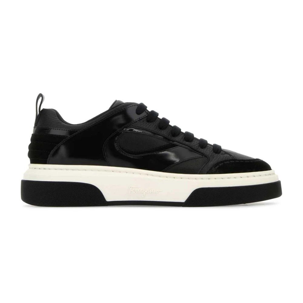 Salvatore Ferragamo Zwarte Leren Mix Sneakers Black Heren