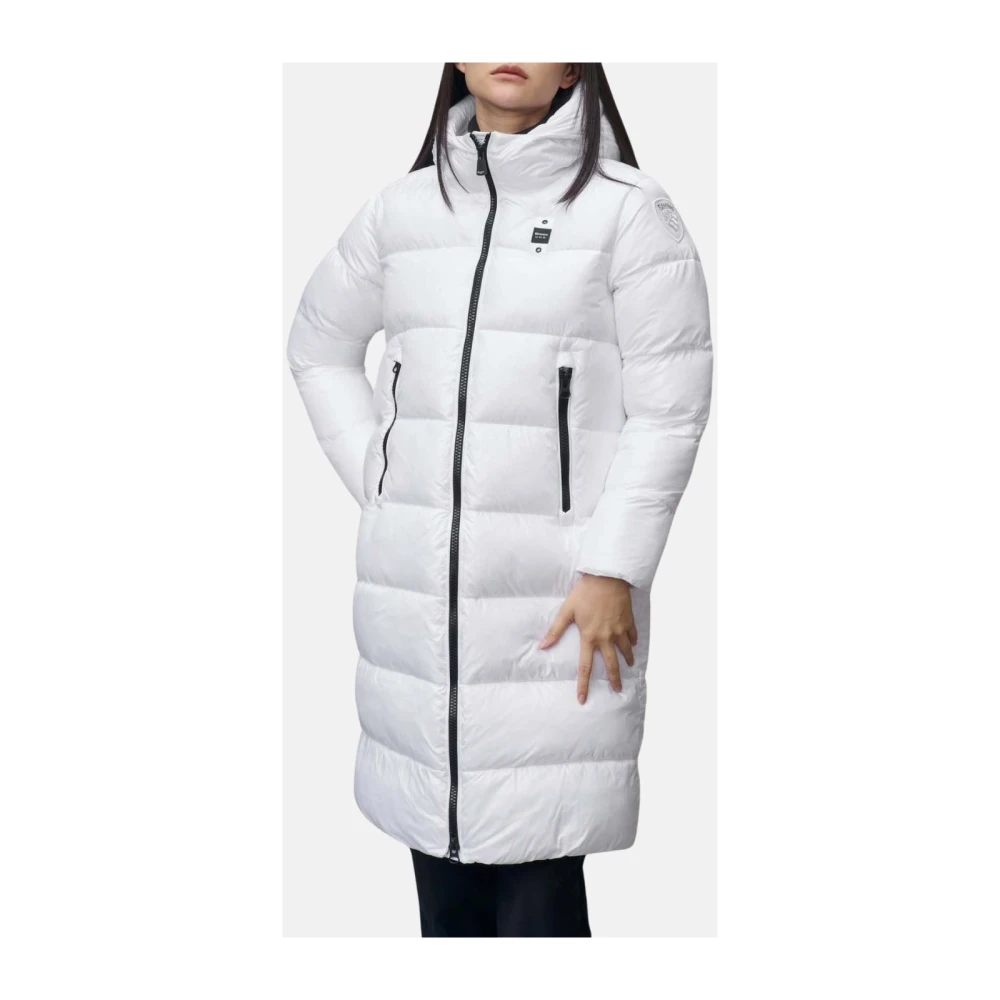 Blauer Lange Geruite Parka met Capuchon White Dames